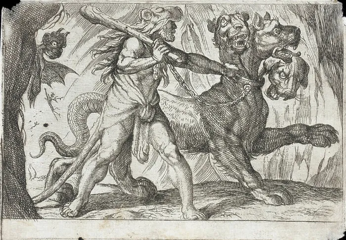 Framed Print : Hercules and Cerberus. Nicolo Van Aelst (Flanders) Framed Print : Hercules and Cerberus. Nicolo Van Aelst (Flanders)