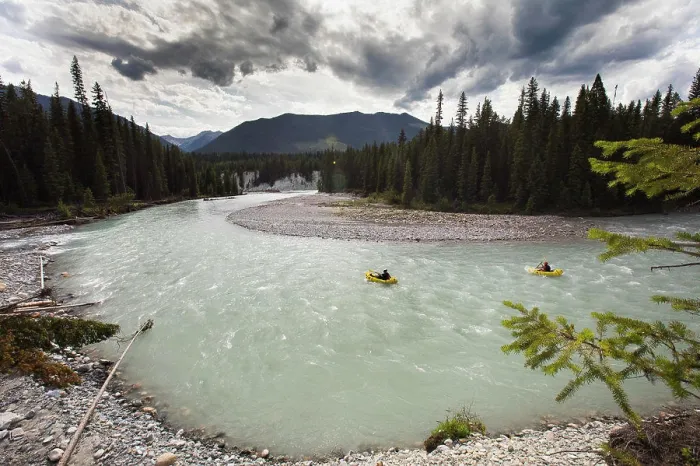 Framed Print : High angle of two men rafting in Kootney National Park