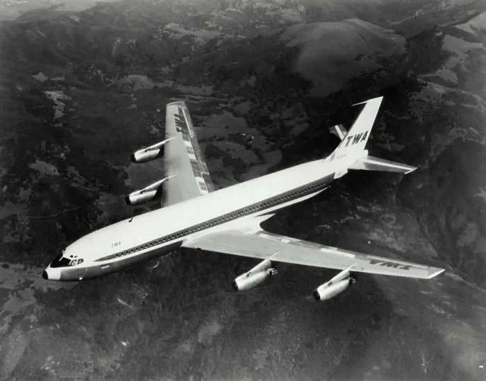 Framed Print : High angle view of an airplane in flight, Boeing 707 Framed Print : High angle view of an airplane in flight, Boeing 707