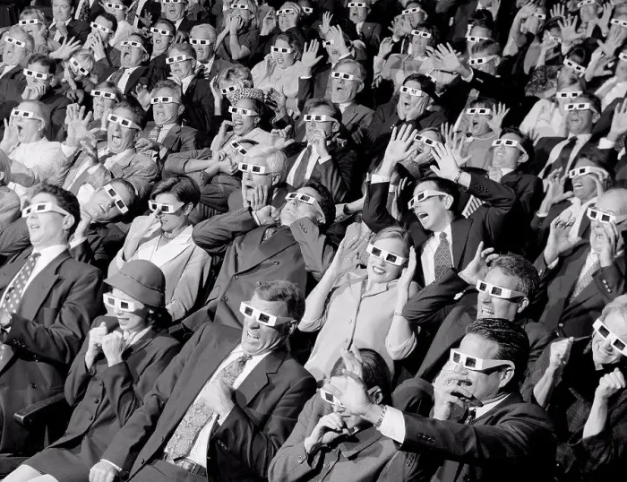 Framed Print : High angle view of group of spectators sitting in a movie theater wearing 3-D glasses Framed Print : High angle view of group of spectators sitting in a movie theater wearing 3-D glasses