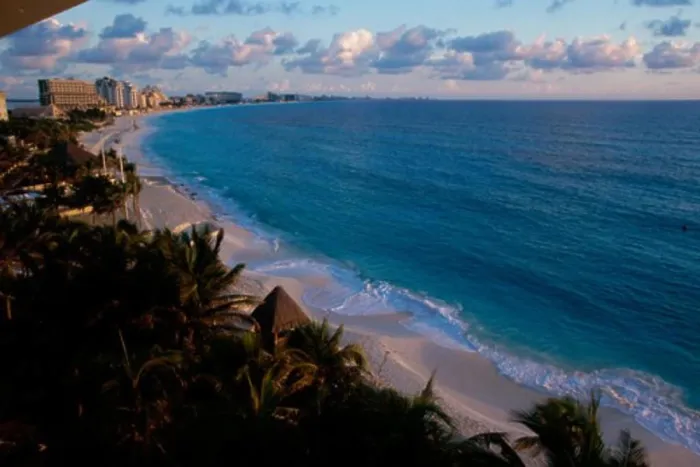 Framed Print : High angle view of a resort on the beach, Cancun, Mexico