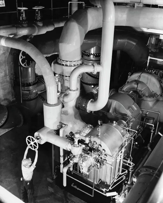 Framed Print : High angle view of a worker working in an engine room of a steel rolling mill, Pittsburgh, Pennsylvania, USA