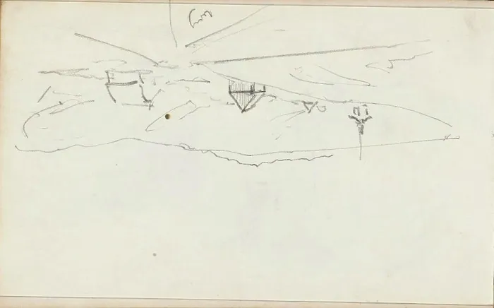 Framed Print : Hill landscape with houses and a church on a road.Leaf 20 verso from a sketchbook with 41 sheets