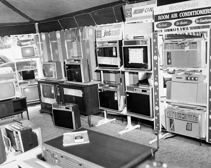 Framed Print : Home appliances in an electronics store Framed Print : Home appliances in an electronics store