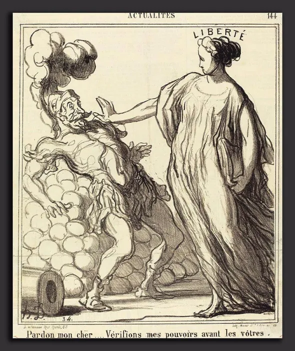 Framed Print : Honoré Daumier (French, 1808 - 1879), Pardon mon cher, 1869, lithograph on newsprint