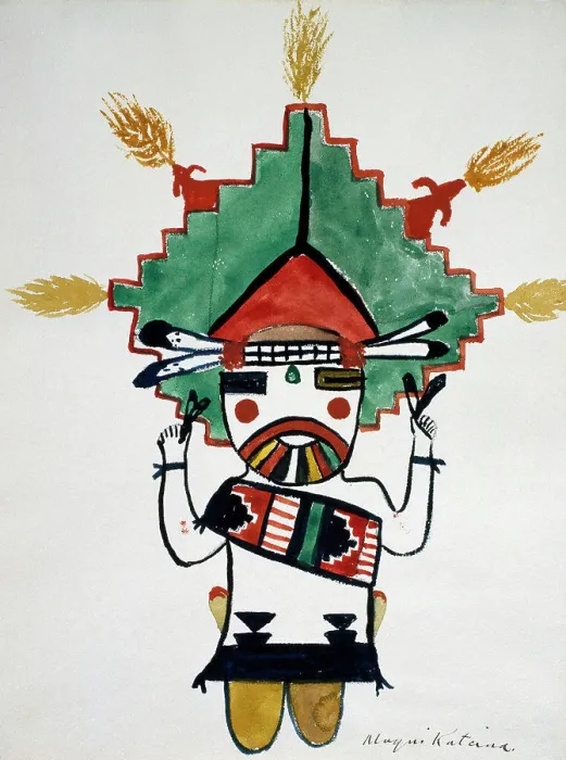 Framed Print : Hopi Kachinas - Small Figure Kneeling, Wearing Large Headdress ca. 1905 Native American Art Newberry Library, Chicago Framed Print : Hopi Kachinas - Small Figure Kneeling, Wearing Large Headdress ca. 1905 Native American Art Newberry Library, Chicago