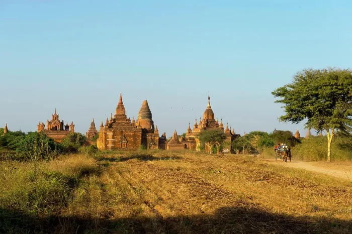 Framed Print : A horse carriage is coming from a small Buddhist temple complex in Bagan, Myanmar Framed Print : A horse carriage is coming from a small Buddhist temple complex in Bagan, Myanmar