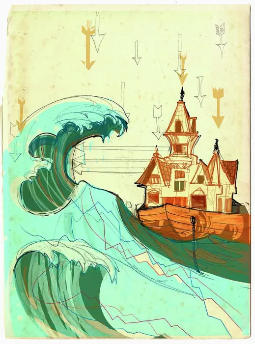 Framed Print : House in boat on stormy sea Framed Print : House in boat on stormy sea