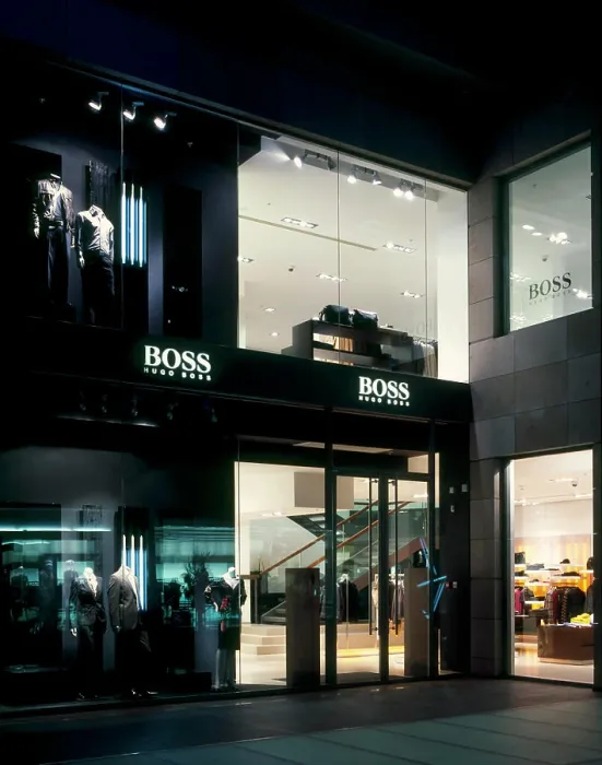 Framed Print : hugo boss shop exterior at night Framed Print : hugo boss shop exterior at night