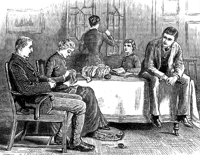 Framed Print : Illustration depicting a middle class family scene. Illustrated by Frank Dadd (1851-1929). Dated 19th Century Framed Print : Illustration depicting a middle class family scene. Illustrated by Frank Dadd (1851-1929). Dated 19th Century