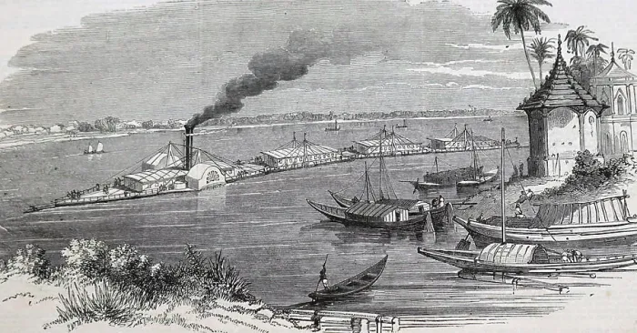 Framed Print : Illustration depicting a river steam-train. Dated 19th Century Framed Print : Illustration depicting a river steam-train. Dated 19th Century