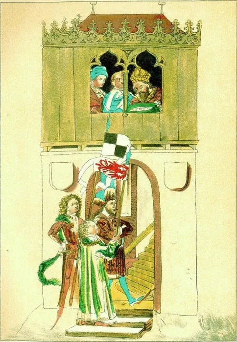 Framed Print : Illustration from manuscript by unknown artist, Color lithograph, circa 1440, Private Collection Framed Print : Illustration from manuscript by unknown artist, Color lithograph, circa 1440, Private Collection