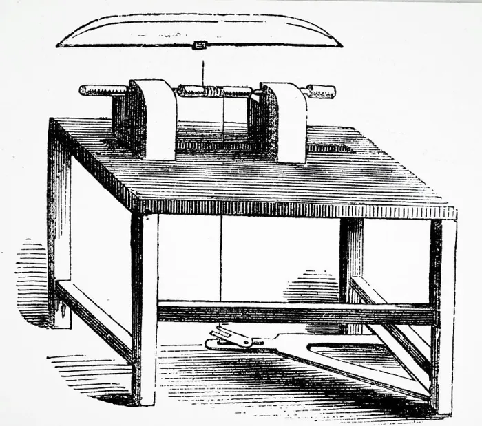 Framed Print : Illustration showing Pole and treadle Lathe, for light / work. London, 1866