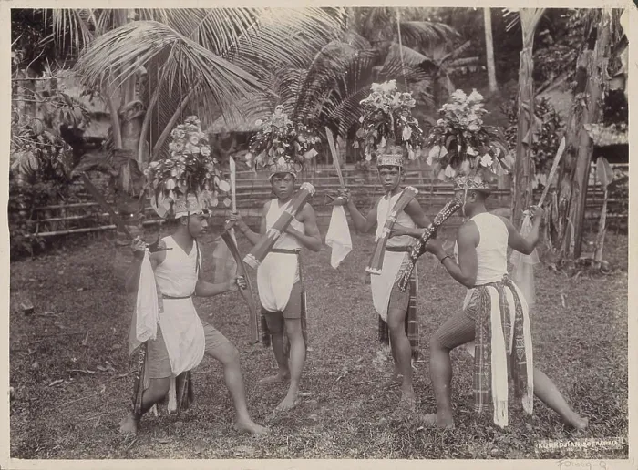Framed Print : Indian boys in costumes dancing with cures in hand. Part of travel album with forty photos of the Dutch East Indies Framed Print : Indian boys in costumes dancing with cures in hand. Part of travel album with forty photos of the Dutch East Indies