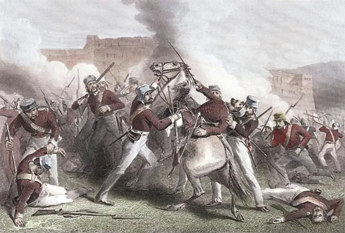 Framed Print : Indian Mutiny 1857-59: Death of Brigadier Adrian Hope during British attack on Fort Roodamow 15 April 1858 Framed Print : Indian Mutiny 1857-59: Death of Brigadier Adrian Hope during British attack on Fort Roodamow 15 April 1858