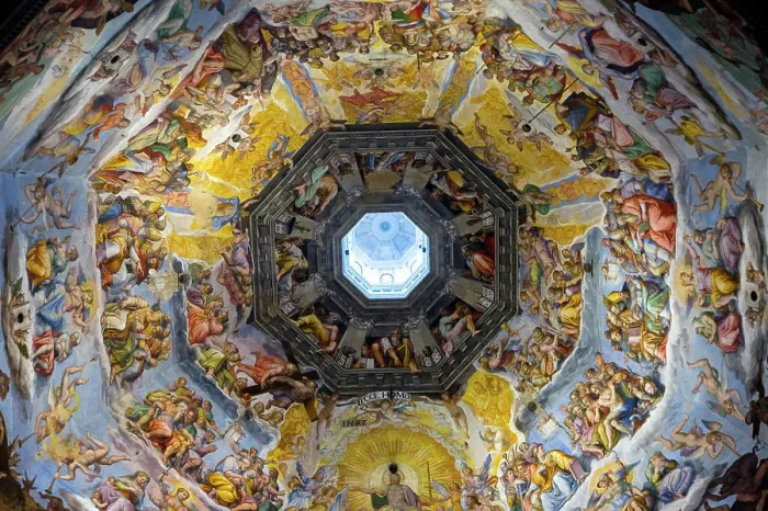 Framed Print : Interior view of Last Judgment Fresco Cycle in dome of Cathedral of Santa Maria del Fiore