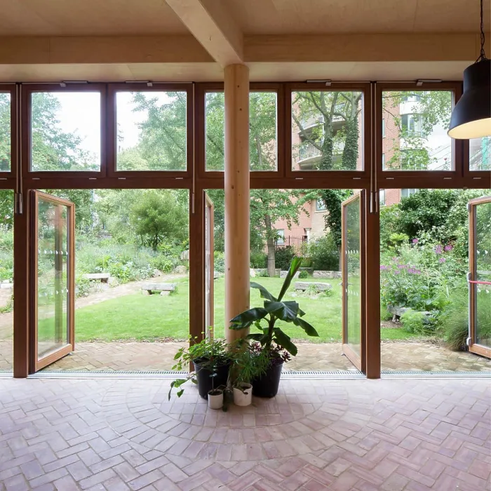 Framed Print : Interior view looking out to garden