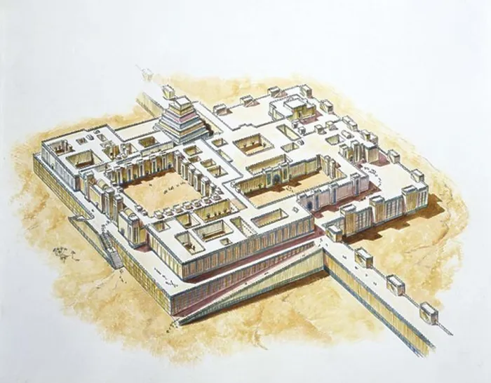 Framed Print : Irak. Assyrian Dur Sharrukin (Modern Khorsabad). Reconstructed palace of Sargon II. Color illustration Framed Print : Irak. Assyrian Dur Sharrukin (Modern Khorsabad). Reconstructed palace of Sargon II. Color illustration