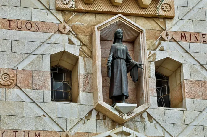 Framed Print : Israel, Nazareth. Basilica of Annunciation, exterior statue of Mary Framed Print : Israel, Nazareth. Basilica of Annunciation, exterior statue of Mary