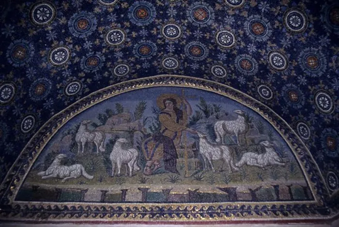 Framed Print : ITALY, RAVENNA, MAUSOLEUM OF GALLA PLACIDIA, 425 AD, MOSAIC OF THE GOOD SHEPHERD Framed Print : ITALY, RAVENNA, MAUSOLEUM OF GALLA PLACIDIA, 425 AD, MOSAIC OF THE GOOD SHEPHERD