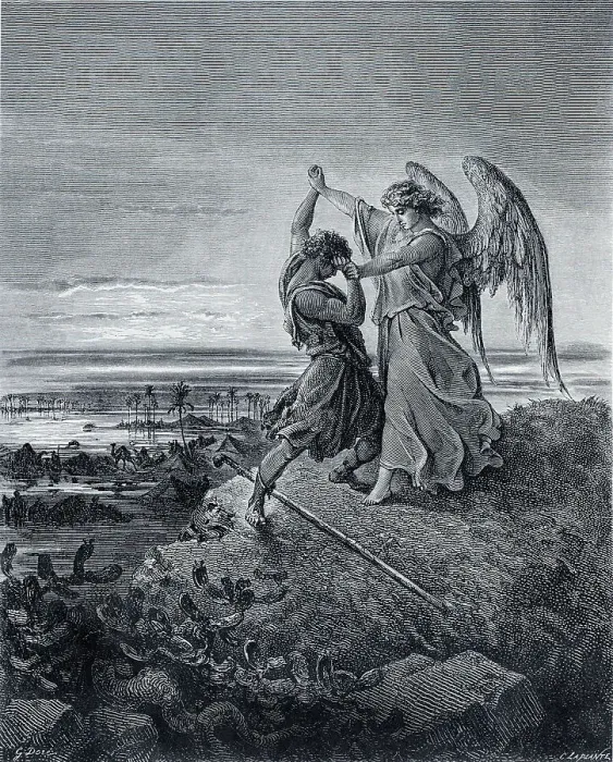 Framed Print : Jacob Wrestling With The Angel Gustave Dore (1832-1883 French) Framed Print : Jacob Wrestling With The Angel Gustave Dore (1832-1883 French)