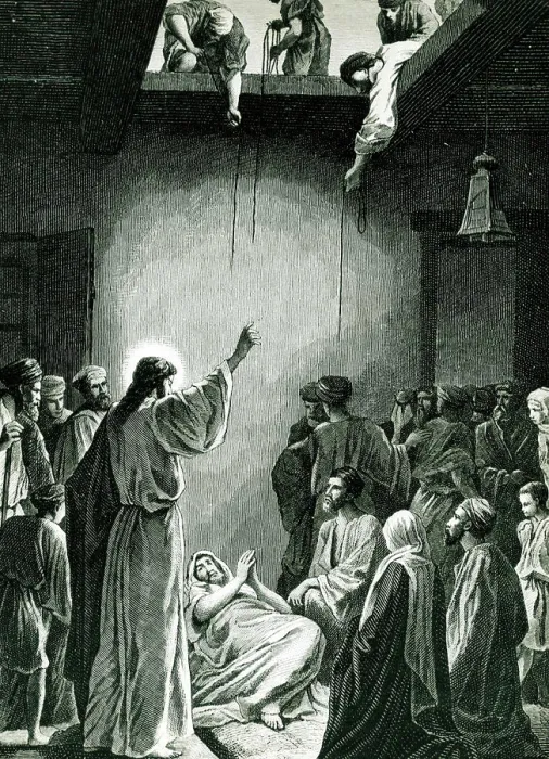Framed Print : Jesus Heals a Paralyzed Man, Alexandre Bida, 1823-1895 / French, print Framed Print : Jesus Heals a Paralyzed Man, Alexandre Bida, 1823-1895 / French, print