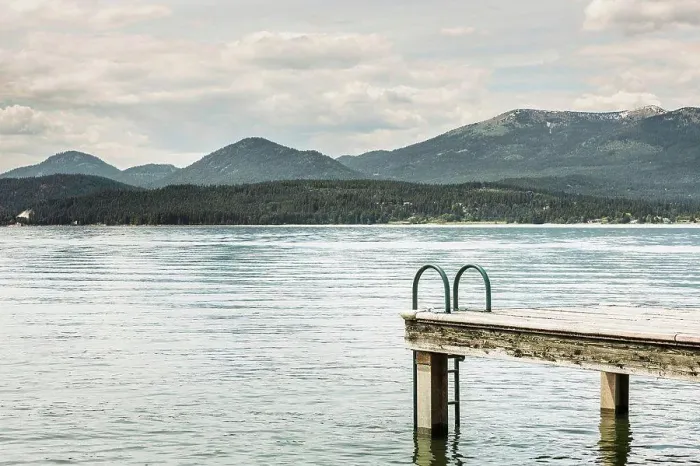 Framed Print : Jetty and water, Sand Point, Idaho, USA