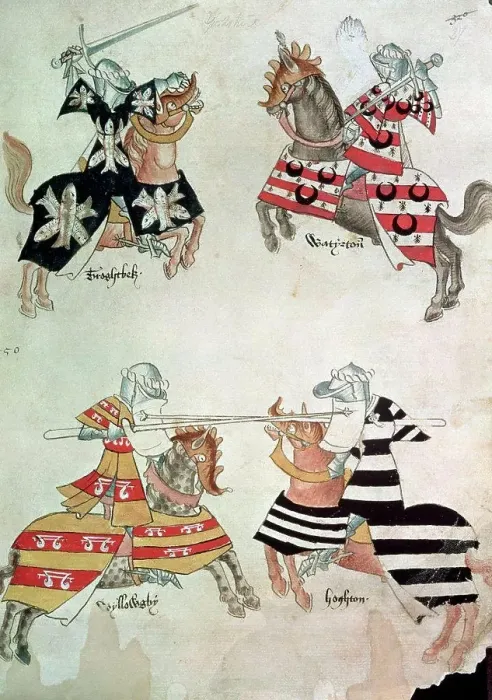 Framed Print : Jousting Knights- From Sir Thomas Holmes Book 15th C
