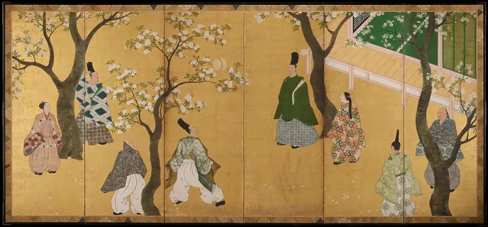 Framed Print : A Kemari (Japanese Football) Game Beneath Cherry Blossoms