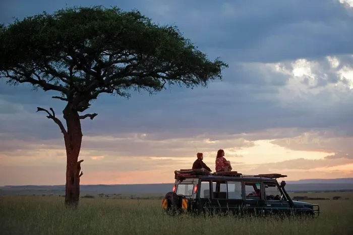 Framed Print : Kenya, Masai Mara. A stop for a break during a game drive in the Mara