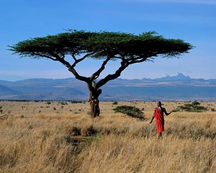 Framed Print : Kenya, Mount Kenya, Lewa Downs. Maasai warrior at Lewa Downs with Mount Kenya in background Framed Print : Kenya, Mount Kenya, Lewa Downs. Maasai warrior at Lewa Downs with Mount Kenya in background