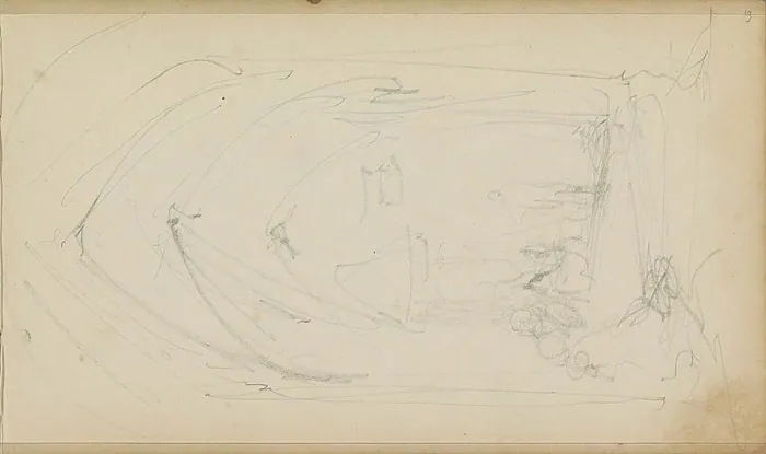 Framed Print : Kerkinterieur met figuren.Leaf 19 Recto from a sketchbook with 46 sheets