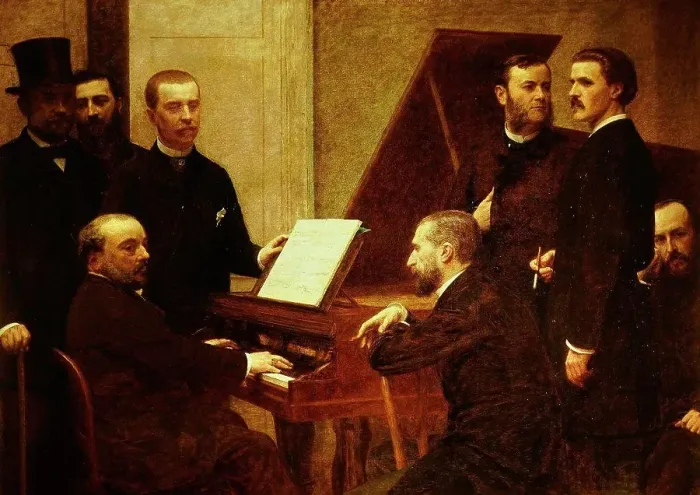 Framed Print : L-R Jullien Boisseau CHABRIER 1841-1894 Benoit Maitre Lascoux around the piano, painted 1885 Framed Print : L-R Jullien Boisseau CHABRIER 1841-1894 Benoit Maitre Lascoux around the piano, painted 1885