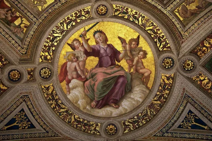 Framed Print : Lady Justice (Fresco in Stanza della Segnatura by Raphael (1483-1520) / Apostolic Palace Framed Print : Lady Justice (Fresco in Stanza della Segnatura by Raphael (1483-1520) / Apostolic Palace