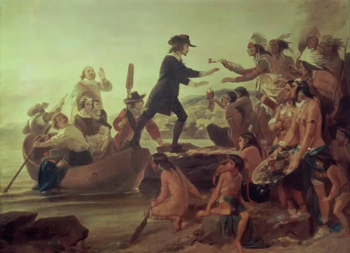 Framed Print : Landing of Roger Williams 1636 Alonzo Chappell (1828 -1887 American)