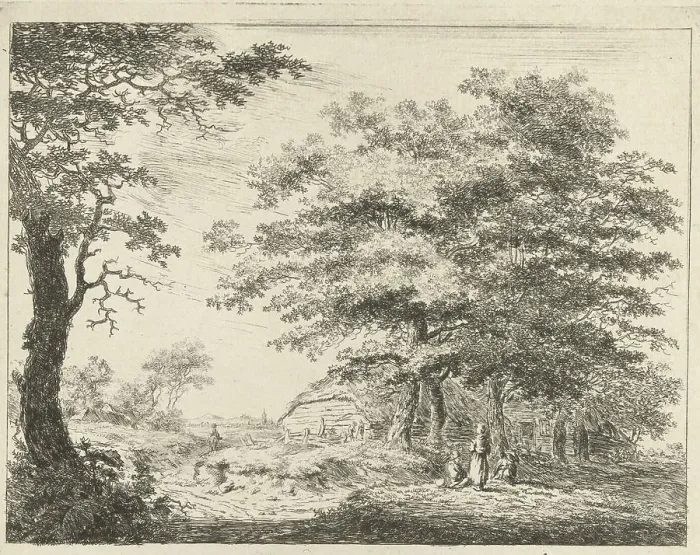 Framed Print : Landscape with farmhouse and figures under trees Framed Print : Landscape with farmhouse and figures under trees