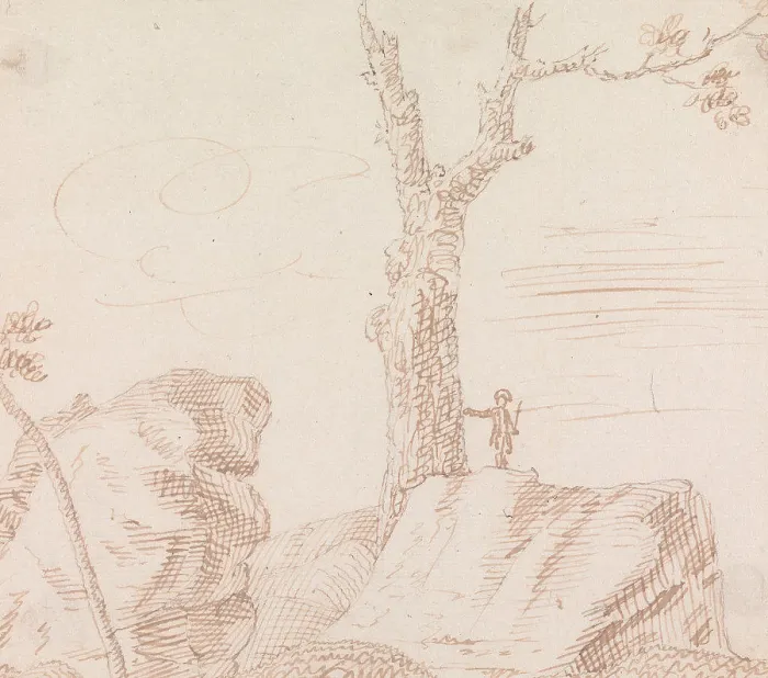 Framed Print : Landscape with Figure, Standing on Large Rock