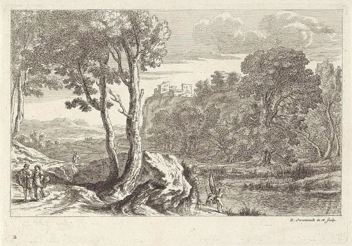 Framed Print : Landscape with Fishermen, Claude Goyrand, Herman van Swanevelt, Herman van Swanevelt, 1633 - 1712