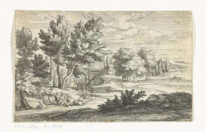 Framed Print : Landscape with grave monument. Landscape with a grave monument between the trees