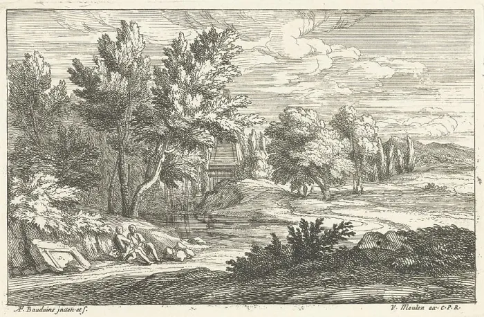 Framed Print : Landscape with a grave monument among the trees