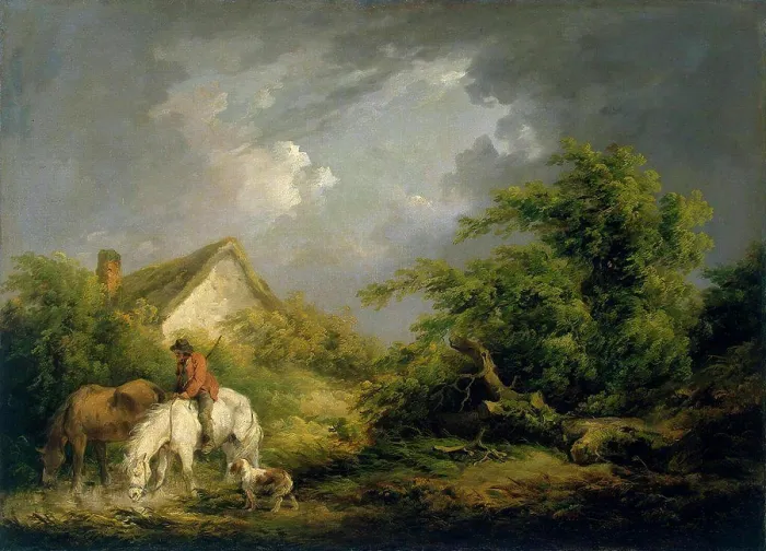 Framed Print : Landscape with moody sky by George Morland Framed Print : Landscape with moody sky by George Morland