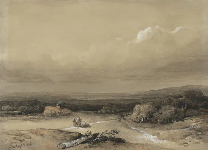 Framed Print : Landscape, Willem Roelofs (I) (signed by artist), 1846, paper