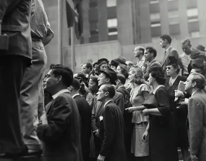 Framed Print : Large crowd of people standing outside in New York City Framed Print : Large crowd of people standing outside in New York City