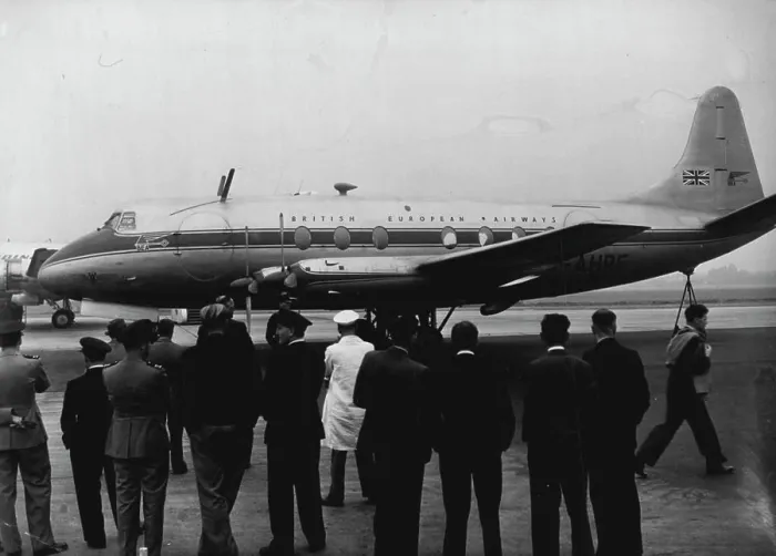 Framed Print : Our Latest Aircraft -- The 'Vickers Viscount' being inspected at Northolt airport today Framed Print : Our Latest Aircraft -- The 'Vickers Viscount' being inspected at Northolt airport today