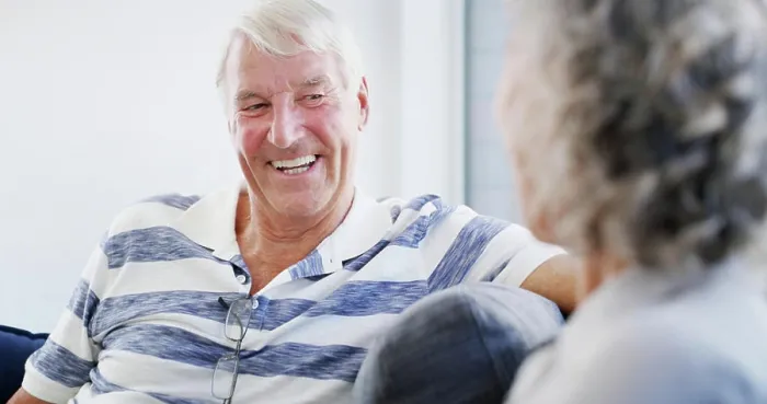 Framed Print : Laughing, senior couple and bonding in home