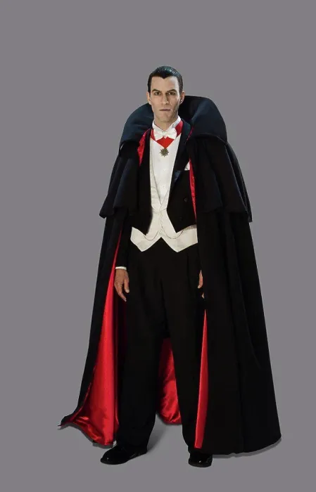 Framed Print : Full length portrait of a man dressed up as a vampire looking directly into camera with a spooky expression Framed Print : Full length portrait of a man dressed up as a vampire looking directly into camera with a spooky expression