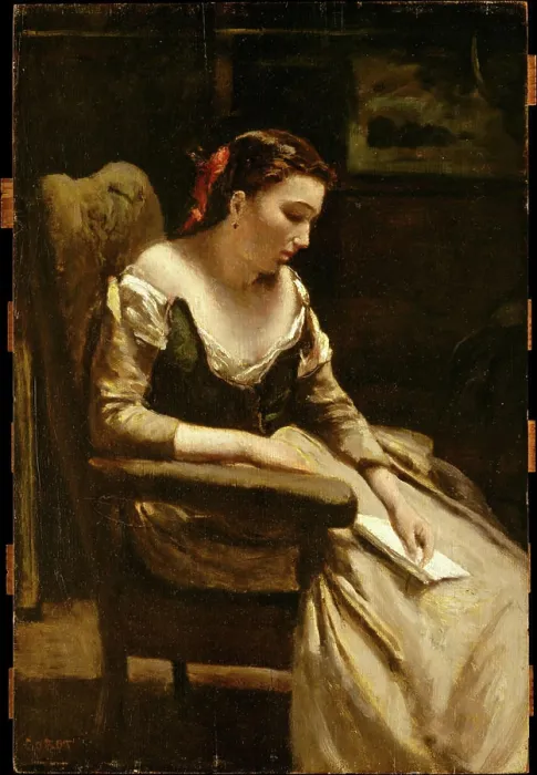 Framed Print : The Letter ca. 1865 Camille Corot French This work owes much of its character to the precedent of