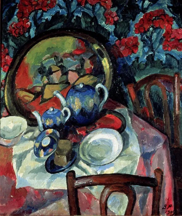 Framed Print : Still Life With Dishes by Vasilij Vasil'evic Rozdestvenskij