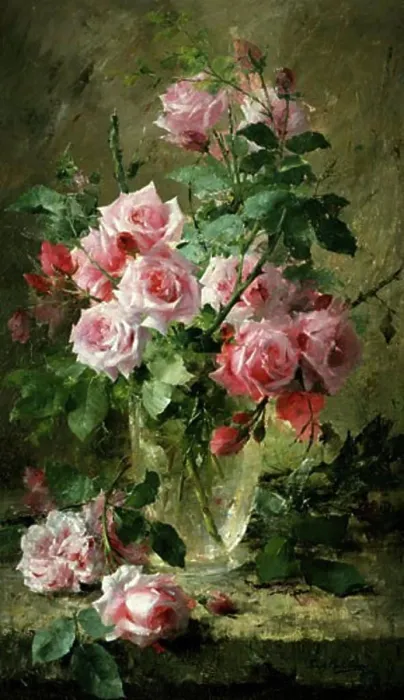 Framed Print : STILL LIFE OF PINK ROSES IN A GLASS VASE Frans Mortelmans (1865-1936 Belgian) Framed Print : STILL LIFE OF PINK ROSES IN A GLASS VASE Frans Mortelmans (1865-1936 Belgian)