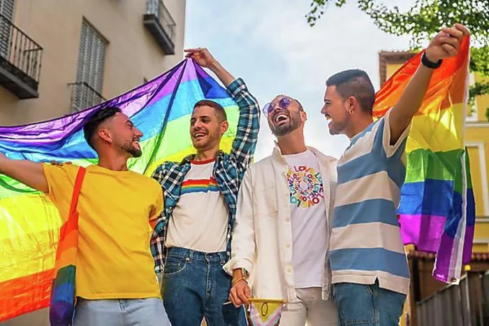 Framed Print : Lifestyle of homosexual friends having fun at gay pride party in the city
